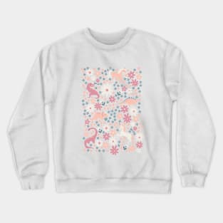 Floral Burst of Dinosaurs and Unicorns in Mauve + Peach Art Print Crewneck Sweatshirt